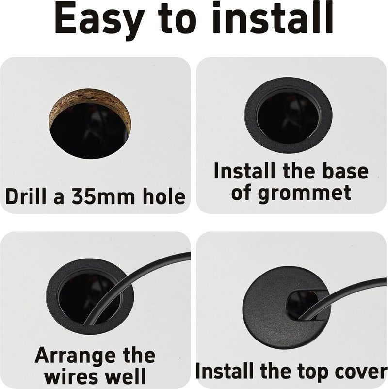 AUXBC 10PCS 2" Black Desk Grommet, Cable Hole Cover Cord Organizer Cap, Plastic Wire Management System for Office Computer Table Desktop TV Stand Furniture - Image 5